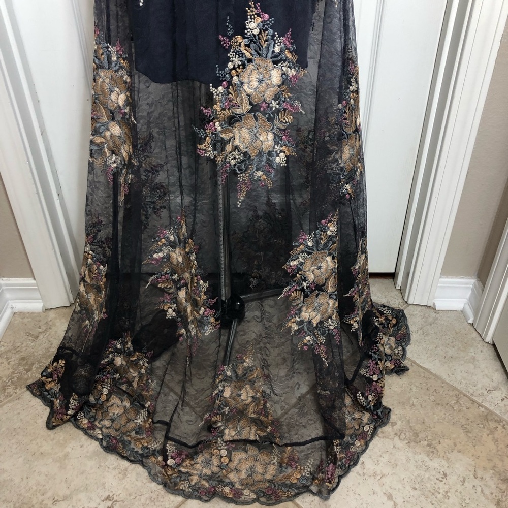 Altar’d State Stretchy Slip Embroidered Flower Gray Mesh Angelique Maxi Dress M - Picture 4 of 16